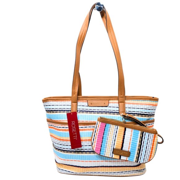 Rosetti Handbags - Rosetti NWT Castro Multicolor Woven Stripe Faux Leather Tote and Wristlet